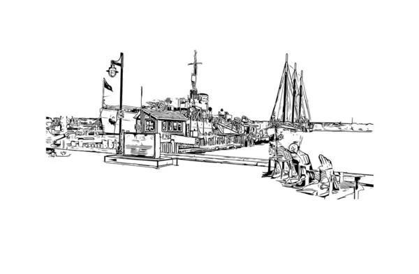 Imprimer Vue Édifice Avec Monument Halifax Est Ville Canada Illustration — Image vectorielle