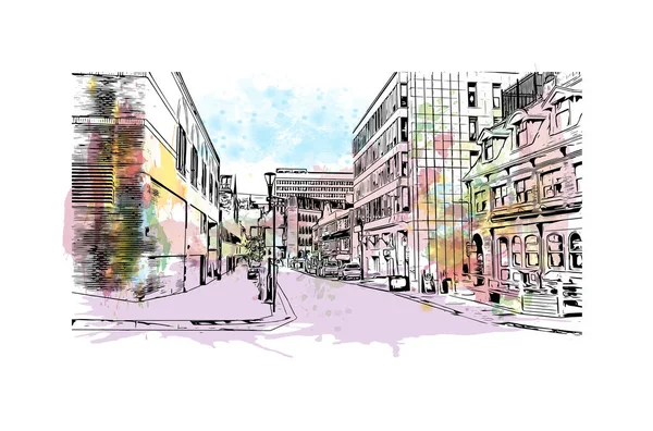 Print Building View Landmark Halifax Staden Kanada Akvarell Stänk Med — Stock vektor