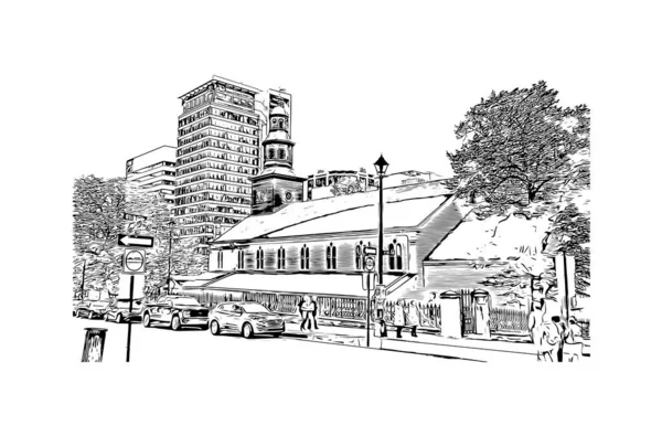 印刷ハリファックスのランドマークとビルの景色はカナダの街です 手描きのスケッチ図ベクトル — ストックベクタ