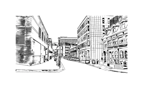 Vytisknout Pohled Budovu Orientačním Bodem Halifax Město Kanadě Ručně Kreslená — Stockový vektor