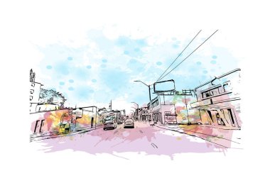 Hamilton, Almanya 'nın Bermuda eyaletinde yer alan bir şehirdir. Vektörde elle çizilmiş resim ile suluboya sıçraması.