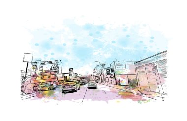 Hamilton, Almanya 'nın Bermuda eyaletinde yer alan bir şehirdir. Vektörde elle çizilmiş resim ile suluboya sıçraması.