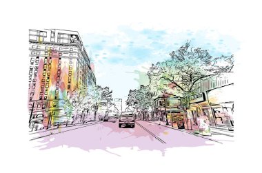 Hamilton, Almanya 'nın Bermuda eyaletinde yer alan bir şehirdir. Vektörde elle çizilmiş resim ile suluboya sıçraması.