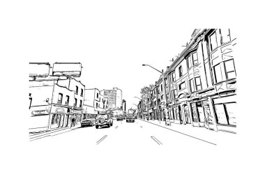 Hamilton, Almanya 'nın Bermuda eyaletinde yer alan bir şehirdir. Vektörde elle çizilmiş çizim çizimi.