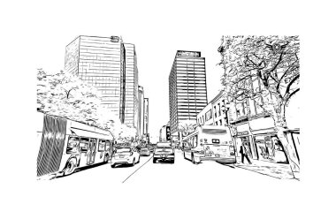 Hamilton, Almanya 'nın Bermuda eyaletinde yer alan bir şehirdir. Vektörde elle çizilmiş çizim çizimi.