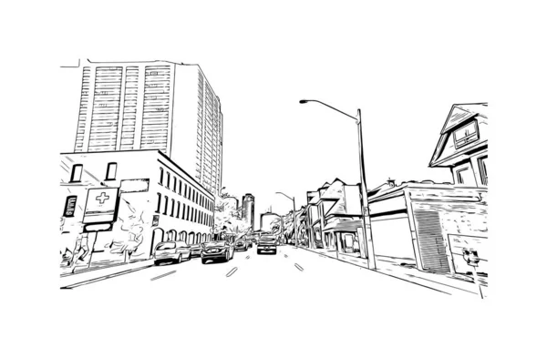 Print Building View Landmark Hamilton Capital City Bermuda Hand Drawn — Stock Vector
