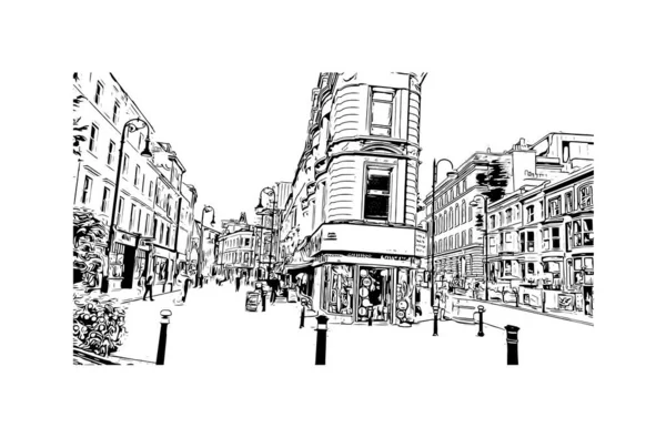 Print Building View Landmark Hastings Stad England Handritad Skiss Illustration — Stock vektor