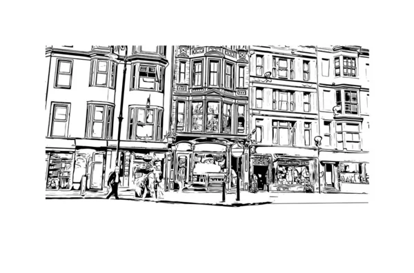 Print Building View Landmark Hastings Town England Hand Drawn Sketch — Stock Vector