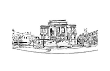 Print Building view with landmark of Hattiesburg is a city of Mississippi. Vektörde elle çizilmiş çizim çizimi.