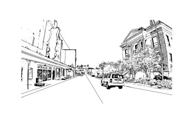 Print Building view with landmark of Hattiesburg is a city of Mississippi. Vektörde elle çizilmiş çizim çizimi.
