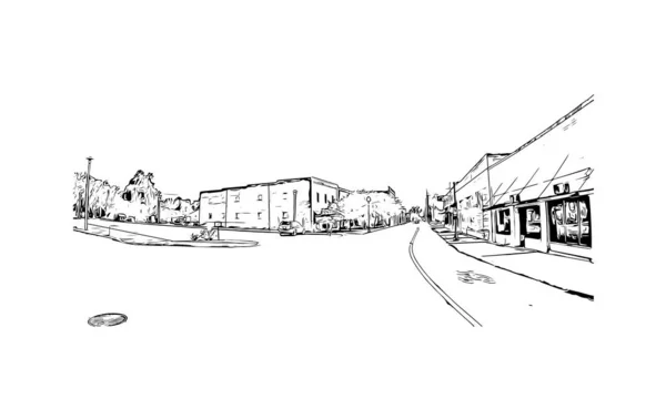 Print Building View Landmark Hattiesburg Stad Mississippi Handritad Skiss Illustration — Stock vektor