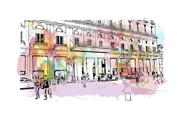 Print Vue Sur Bâtiment Avec Point Repère Havane Est Capitale — Image vectorielle