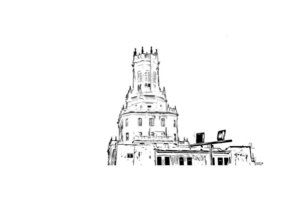 Print Вид Город Гавана Столица Кубы Ручной Рисунок Векторе — стоковый вектор
