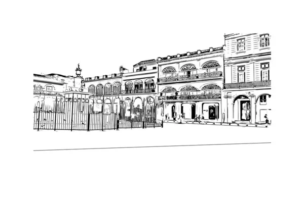 Print Vue Sur Bâtiment Avec Point Repère Havane Est Capitale — Image vectorielle