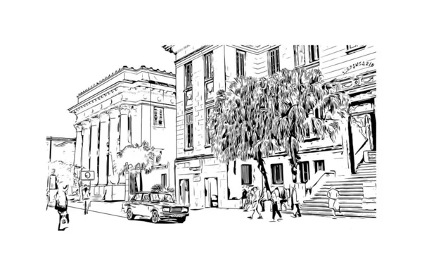 Print Building View Landmark Havana Kubas Huvudstad Handritad Skiss Illustration — Stock vektor