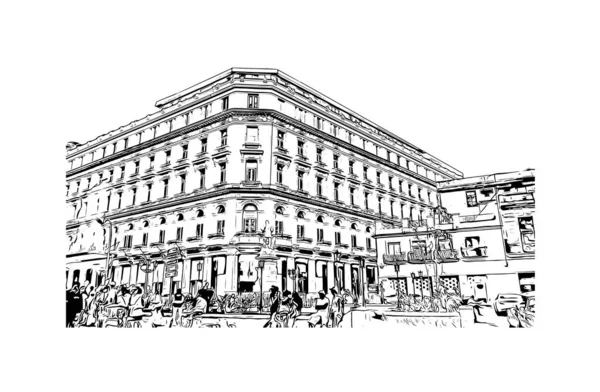 Print Building View Landmark Havana Kubas Huvudstad Handritad Skiss Illustration — Stock vektor