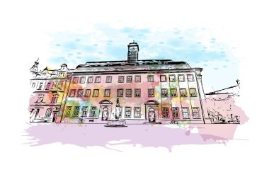 Heidelberg, Almanya 'da yer alan bir şehirdir. Elle çizilmiş çizim çizim vektörü ile suluboya sıçraması.