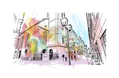 Heidelberg, Almanya 'da yer alan bir şehirdir. Elle çizilmiş çizim çizim vektörü ile suluboya sıçraması.