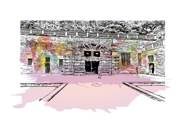 Heidelberg, Almanya 'da yer alan bir şehirdir. Elle çizilmiş çizim çizim vektörü ile suluboya sıçraması.