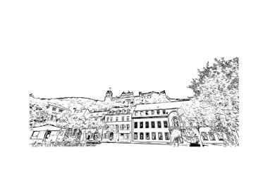 Heidelberg, Almanya 'da yer alan bir şehirdir. El çizimi çizimi çizim vektörü.