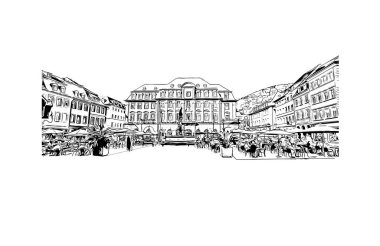 Heidelberg, Almanya 'da yer alan bir şehirdir. El çizimi çizimi çizim vektörü.