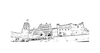 Heidelberg, Almanya 'da yer alan bir şehirdir. El çizimi çizimi çizim vektörü.