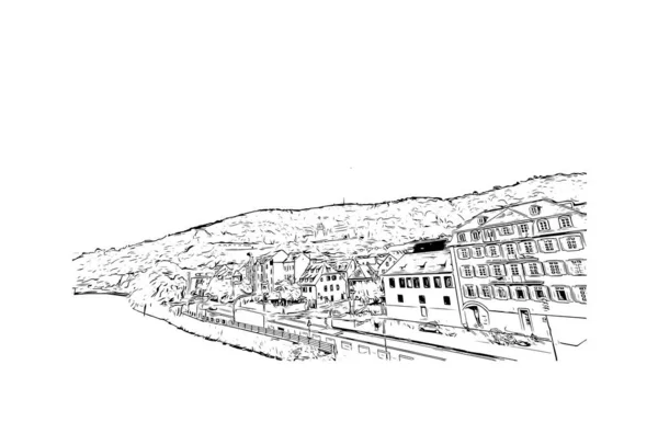 Print Vue Sur Bâtiment Avec Point Repère Heidelberg Est Ville — Image vectorielle