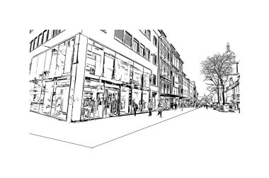 Heilbronn 'un simgesi olan Print Building View, Almanya' nın başkentidir. Vektörde elle çizilmiş çizim çizimi.