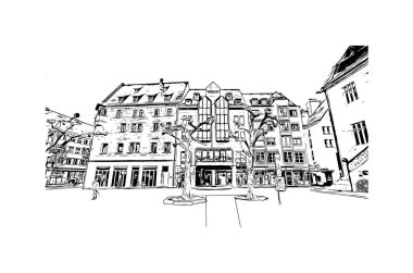 Heilbronn 'un simgesi olan Print Building View, Almanya' nın başkentidir. Vektörde elle çizilmiş çizim çizimi.