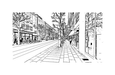 Heilbronn 'un simgesi olan Print Building View, Almanya' nın başkentidir. Vektörde elle çizilmiş çizim çizimi.