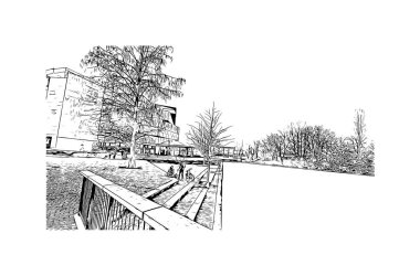 Heilbronn 'un simgesi olan Print Building View, Almanya' nın başkentidir. Vektörde elle çizilmiş çizim çizimi.