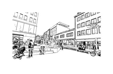 Heilbronn 'un simgesi olan Print Building View, Almanya' nın başkentidir. Vektörde elle çizilmiş çizim çizimi.