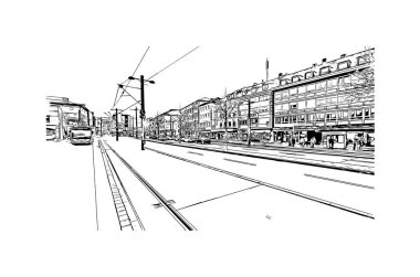 Heilbronn 'un simgesi olan Print Building View, Almanya' nın başkentidir. Vektörde elle çizilmiş çizim çizimi.