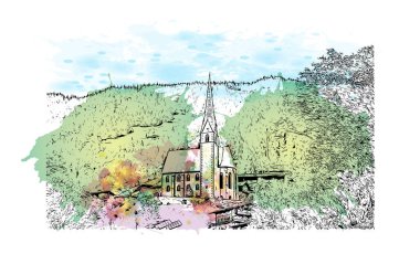 Heiligenblut, Avusturya 'da bir şehirdir. Vektörde elle çizilmiş resim ile suluboya sıçraması.