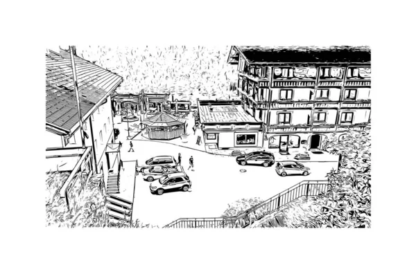 Print Vue Sur Bâtiment Avec Point Repère Heiligenblut Est Municipalité — Image vectorielle
