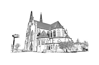 Helena 'nın dönüm noktası olan Yazdırma Bina Görünümü, MontanaHand' in vektör çiziminde çizilen resimdir..