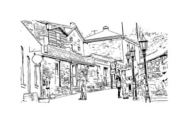 Helena 'nın dönüm noktası olan Yazdırma Bina Görünümü, MontanaHand' in vektör çiziminde çizilen resimdir..