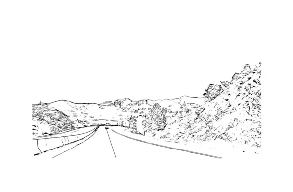 Stampare Vista Edificio Con Punto Riferimento Helena Città Montanaillustrazione Schizzo — Vettoriale Stock