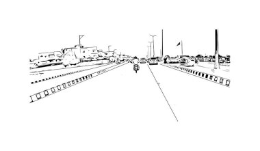 Print Building view with landmark of Karachi is the largest city in Pakistan. Vektörde elle çizilmiş çizim çizimi.