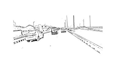 Print Building view with landmark of Karachi is the largest city in Pakistan. Vektörde elle çizilmiş çizim çizimi.