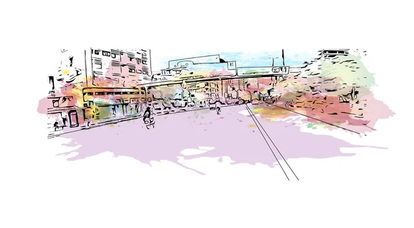 Print Vue Imprenable Sur Karachi Est Grande Ville Pakistan Aquarelle — Image vectorielle