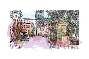 La Laguna, İspanya 'da bir şehirdir. Vektörde elle çizilmiş resim ile suluboya sıçraması.