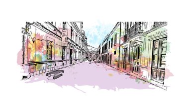 La Laguna, İspanya 'da bir şehirdir. Vektörde elle çizilmiş resim ile suluboya sıçraması.