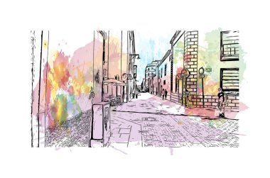 La Laguna, İspanya 'da bir şehirdir. Vektörde elle çizilmiş resim ile suluboya sıçraması.