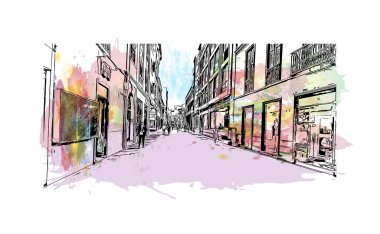 La Laguna, İspanya 'da bir şehirdir. Vektörde elle çizilmiş resim ile suluboya sıçraması.