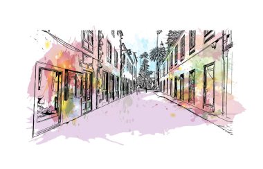 La Laguna, İspanya 'da bir şehirdir. Vektörde elle çizilmiş resim ile suluboya sıçraması.