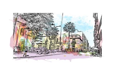 La Laguna, İspanya 'da bir şehirdir. Vektörde elle çizilmiş resim ile suluboya sıçraması.