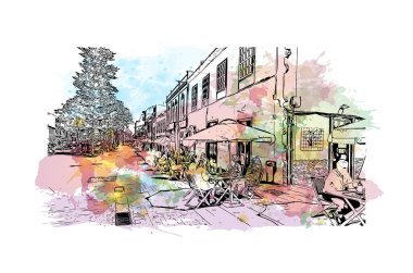 La Laguna, İspanya 'da bir şehirdir. Vektörde elle çizilmiş resim ile suluboya sıçraması.