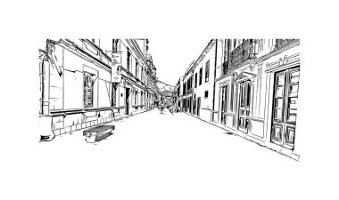 La Laguna, İspanya 'da bir şehirdir. Vektörde elle çizilmiş çizim çizimi.