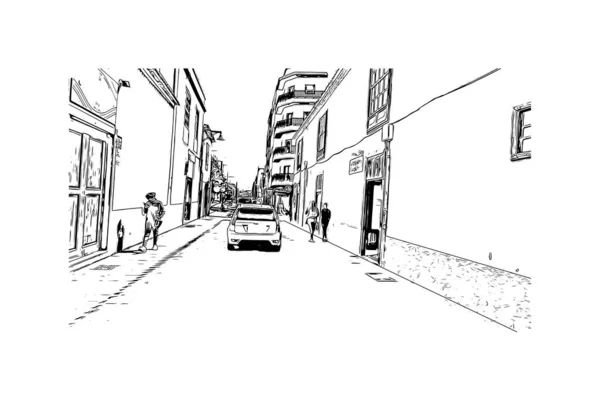 Print Vue Imprenable Sur Laguna Est Ville Espagne Illustration Dessinée — Image vectorielle